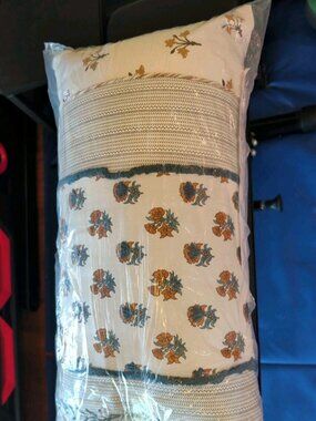 Rizzy Home 14x26 Boho Botanical Lumbar Throw Pillow Blue Gold Cotton Zipper